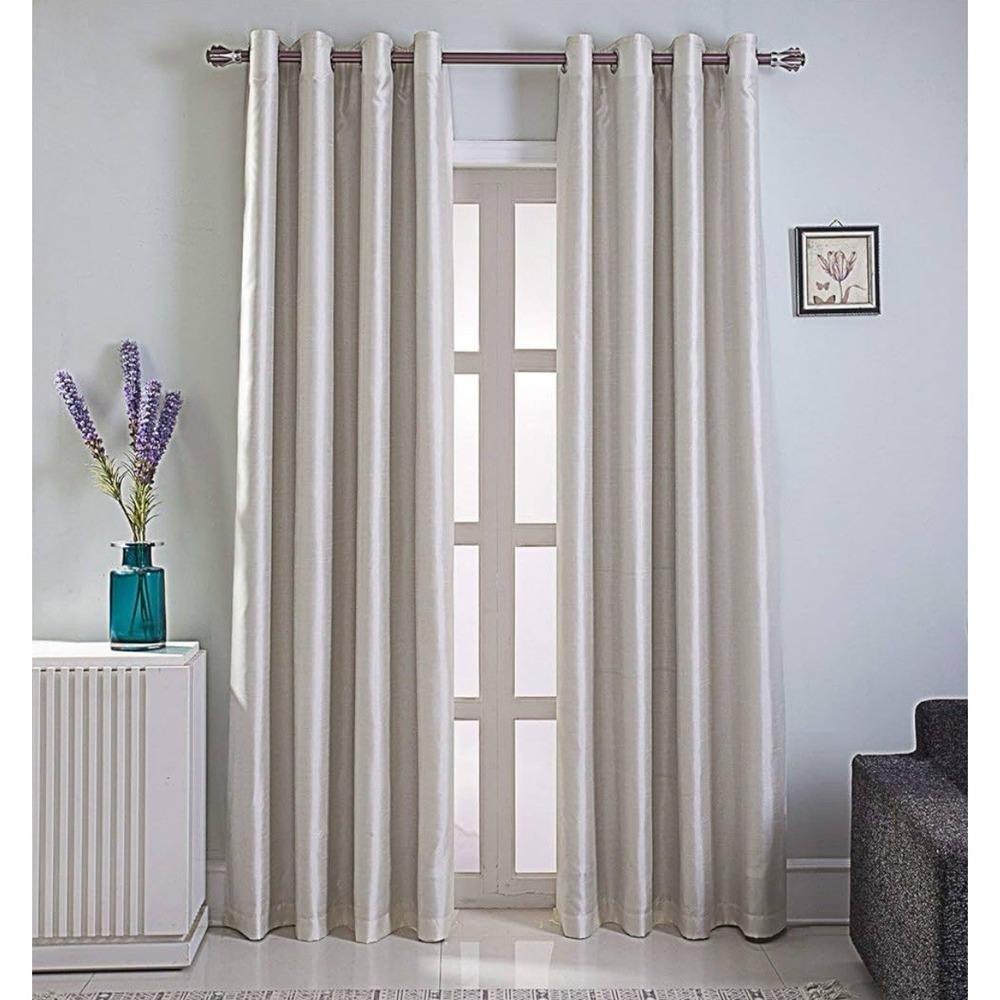 TWO PANELS Faux Silk Blackout Curtains Grommets, Insulated, Beige, 52" x 96" USA